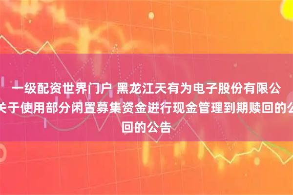 一级配资世界门户 黑龙江天有为电子股份有限公司关于使用部分闲置募集资金进行现金管理到期赎回的公告